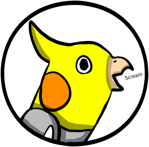 Carl's Comics logo: Carl the cockatiel, mid-scream